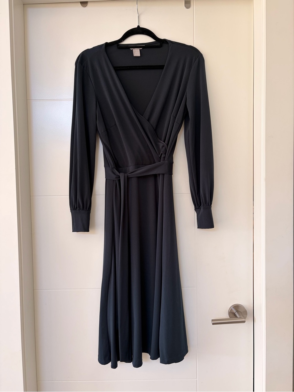Classic Dark Teal Wrap Midi Dress with Waist Tie